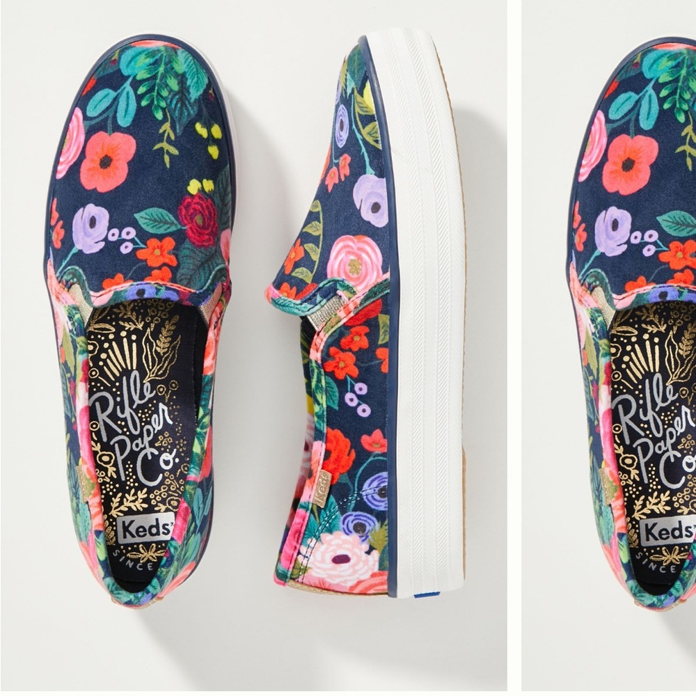 Anthropologie Rifle Paper Co Floral Velvet Platform Sneakers